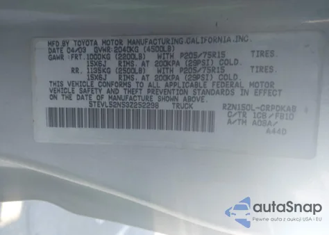 2003 Toyota Tacoma from USA, damaged, VIN 5TEVL52N53Z252298